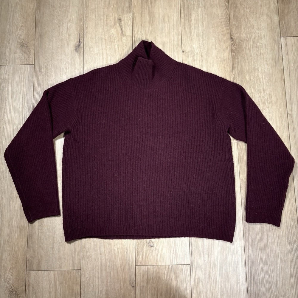 Uniqlo Jumper Womens Medium M Purple Maroon Wool Blend‎ Knit Mock Neck Sweater